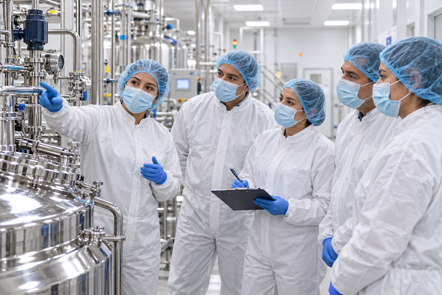 Capacitación técnica de un equipo en una planta farmacéutica